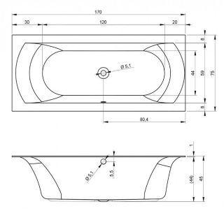 Акриловая ванна Riho Linares Velvet B141001105 170х75см белый матовый